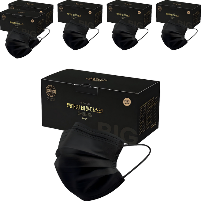 고르고 바른 마스크 성인용 특대형, 50개입, 6개, 블랙