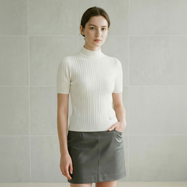 르샵블랑 여성용 반넥 퍼프소매 반팔 니트 풀오버 L2G15KPO080