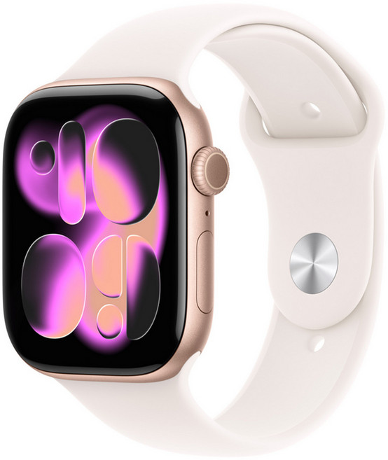 Apple 2025 Apple Watch S11 玫瑰金色鋁金屬 + S/M淡胭粉色運動型錶帶, 46mm, 玫瑰金色 + 淡胭粉色, GPS