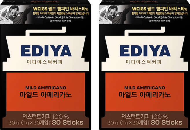 EDIYA COFFEE 溫和美式原豆即溶咖啡, 30入, 2個, 1g