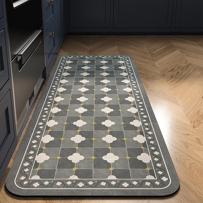 德利生活 廚房清新吸水軟地墊, 灰色, 1個