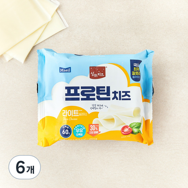 상하치즈 프로틴치즈 라이트 슬라이스, 18g, 15개입, 6개