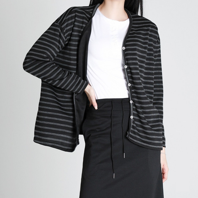 Dotif 女款觸感條紋寬鬆版開襟衫 T26SS1-A2575