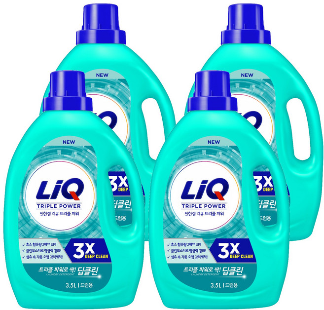 리큐 진한겔 딥클린 트리플 파워 드럼용 액상세제 본품, 3.5L, 4개