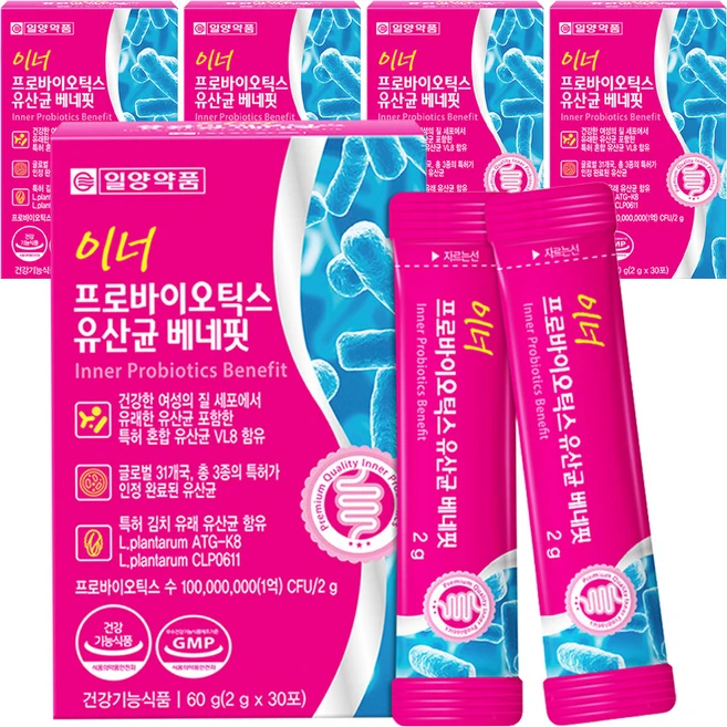 일양약품 이너 프로바이오틱스 유산균 베네핏, 60g, 5개 - 쿠팡