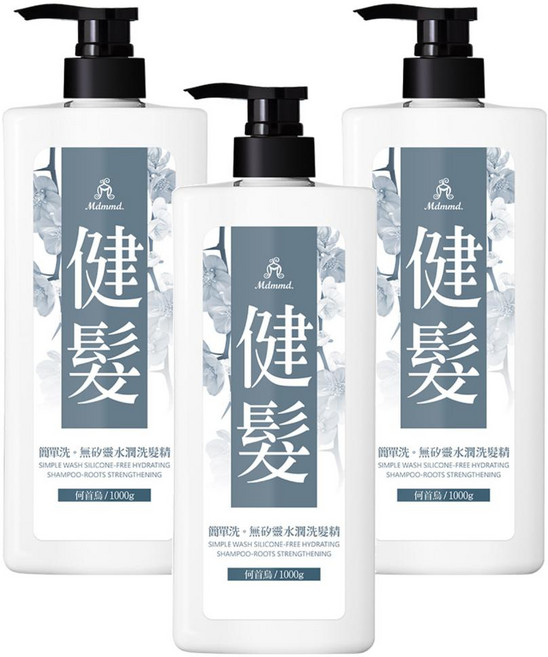 Mdmmd. 明洞國際 簡單洗 無矽靈水潤洗髮精 健髮, 1kg, 3瓶
