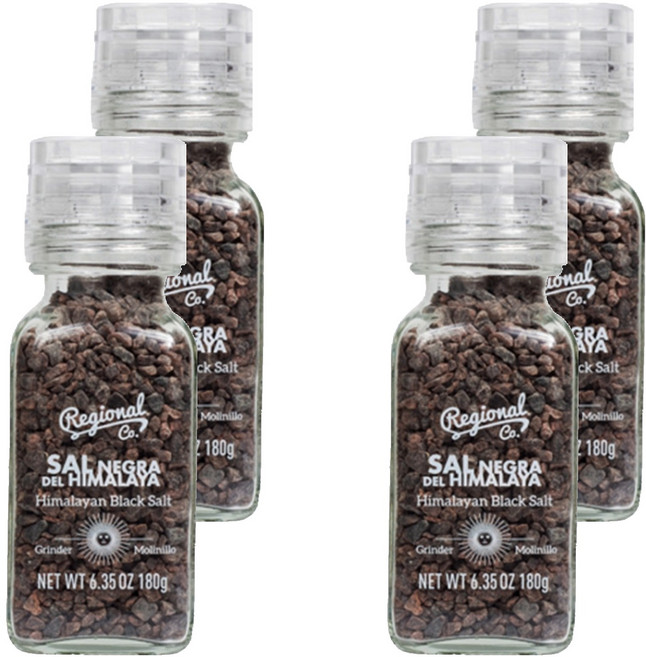Regional Co. 喜拉雅黑鹽 天然礦物鹽 低鈉 研磨瓶裝, 180g, 4瓶