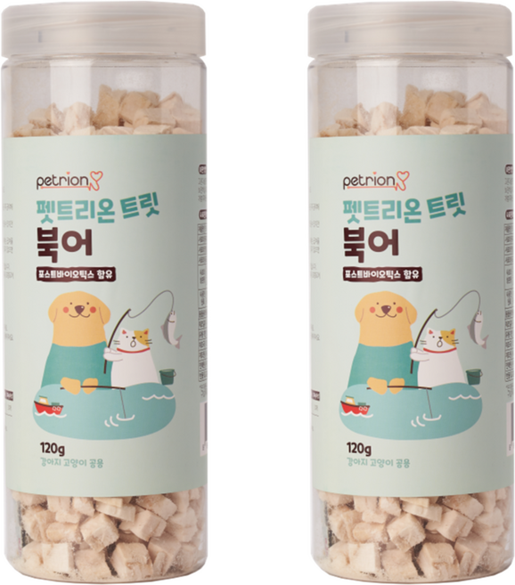 펫트리온 반려동물 트릿 유산균함유 동결건조 간식, 북어, 120g, 2개