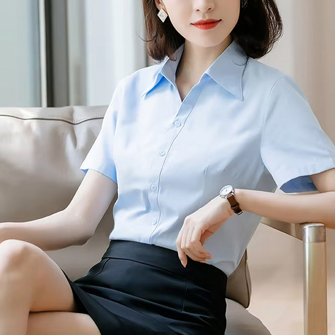 Elsso 女款標準辦公室風大尺碼短袖襯衫