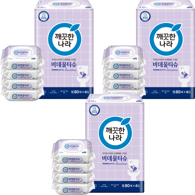 깨끗한나라 닥터비데 센서티브 화장실용 비데물티슈 캡형, 55g, 80매, 12개