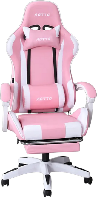 AOTTO 創意傢俱 自由調節升降可後躺擱腳電競椅 KOC-07F, 粉配白