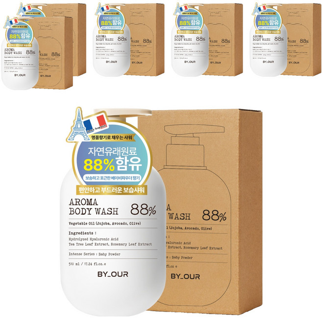 바이아우어 약산성 퍼퓸 아로마 바디워시 베이비파우더, 510ml, 6개