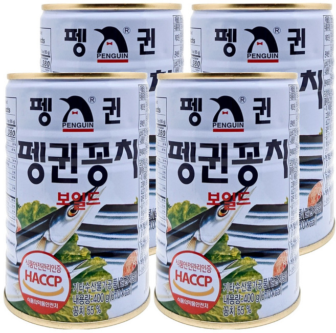 펭귄 꽁치 보일드 통조림, 400g, 4개