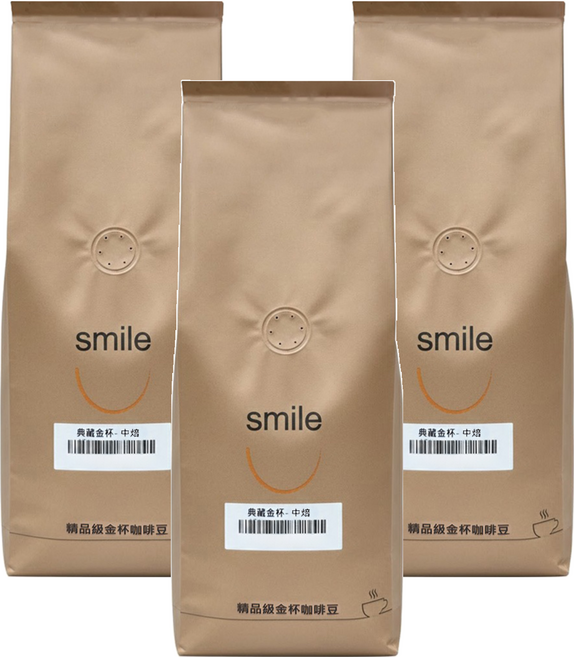 smile coffee 微笑咖啡 精品級金杯咖啡豆 義式金杯 中焙, 咖啡豆(無研磨), 450g, 3包