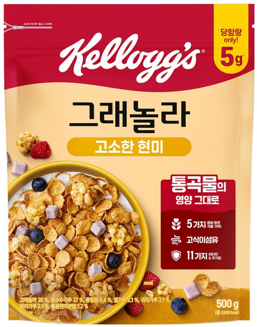 켈로그 고소한 현미 그래놀라 시리얼, 500g, 1개