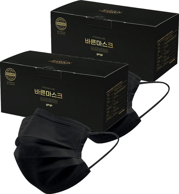 고르고 바른 일회용 마스크 성인용 중형, 50개입, 2개, 블랙