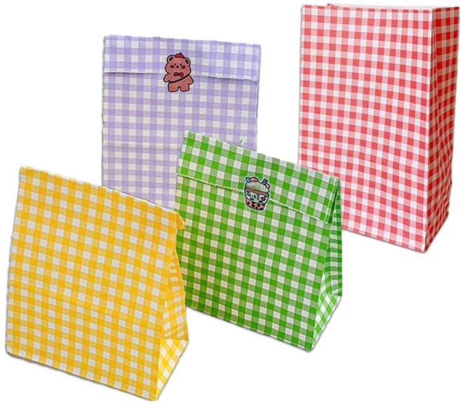 문구담 체크 구디백 종이 포장봉투, 랜덤발송, 50개