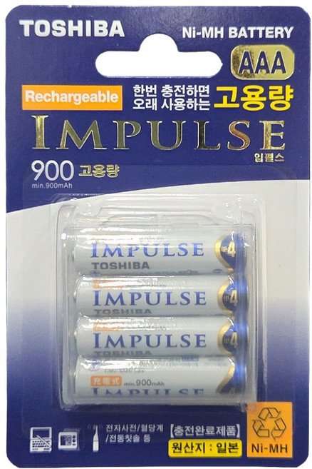 도시바 니켈수소 AAA충전지 900mAh, 4개입, 1개