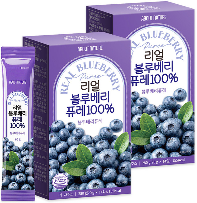 어바웃네이처 리얼 블루베리 퓨레 100% 14p, 280g, 2개
