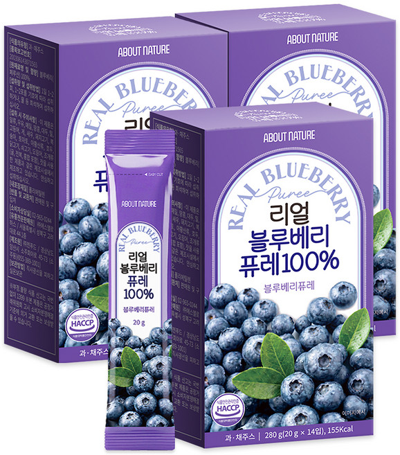 어바웃네이처 리얼 블루베리 퓨레 100% 14p, 280g, 3개
