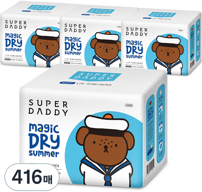 슈퍼대디 미피 매직드라이 썸머 팬티형 기저귀, 대형(L), 416매
