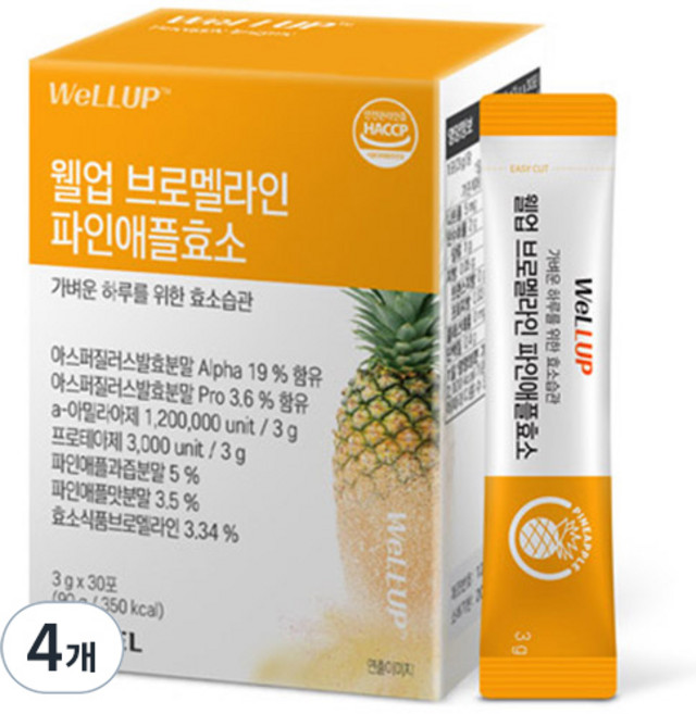 로엘 웰업 브로멜라인 파인애플 효소 30p, 90g, 4개
