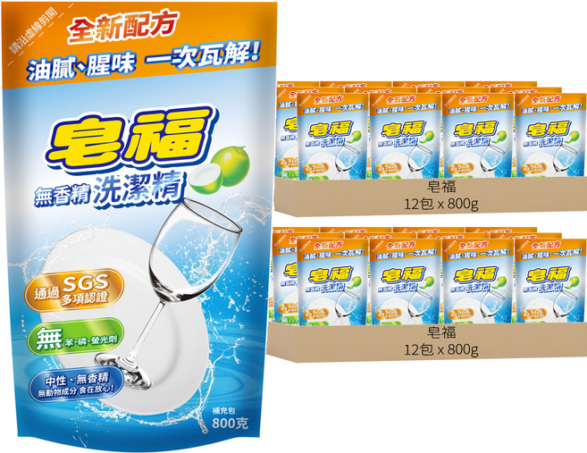 皂福 無香精洗潔精 補充包, 800g, 24包