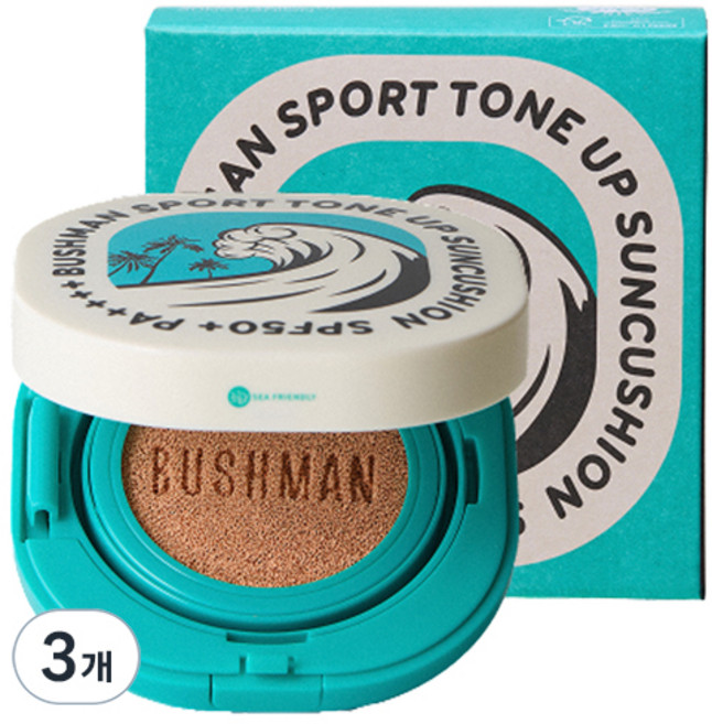 부쉬맨 스포츠 톤업 선쿠션 SPF50+ PA++++, 15g, 3개