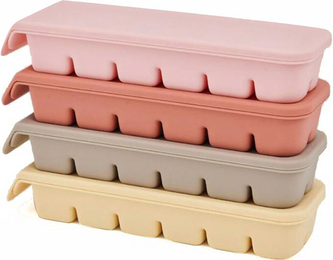 퍼기 이중 밀폐 이유식 큐브 12구 세트, 240ml, 베이지 + 웜그레이 + 인디핑크 + 파스텔핑크, 1개