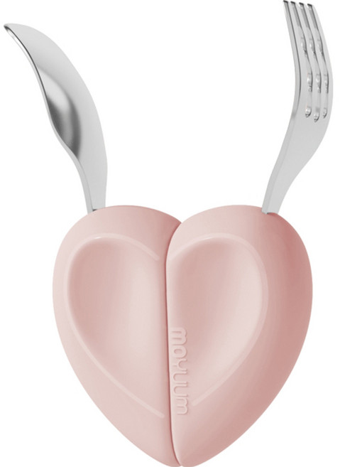 모윰 자기주도 하트 이유식 스푼 포크 세트, 코튼캔디, 1세트