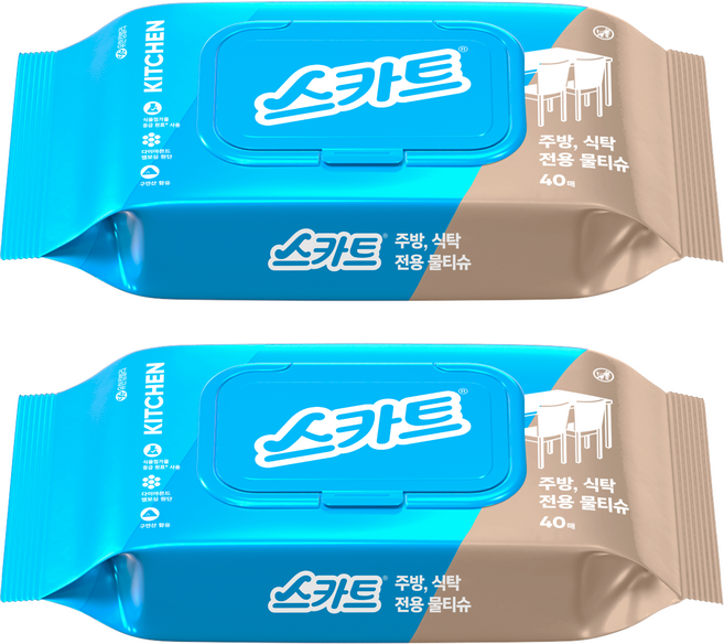 스카트 주방 식탁 전용 물티슈 40매, 2개