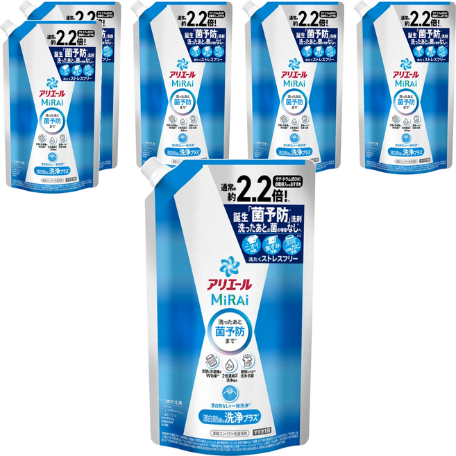 ARIEL MiRAi 日本原裝進口 抗菌2倍濃縮淨白洗衣精補充裝 藍色, 640g, 6包