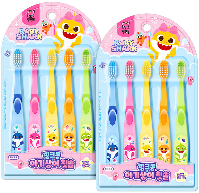 아텍스 핑크퐁아기상어 유아 칫솔 5종 x 2p 세트 STEP2, 혼합색상, 1세트