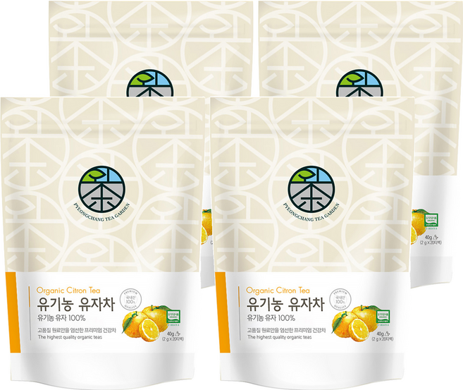 평창다원 유기농 유자차 생분해 티백, 2g, 20개입, 4개