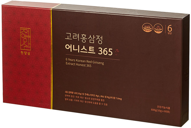 천양삼 6년근 고려홍삼정 어니스트 365 홍삼스틱 60포 선물세트 + 쇼핑백, 600g, 1개