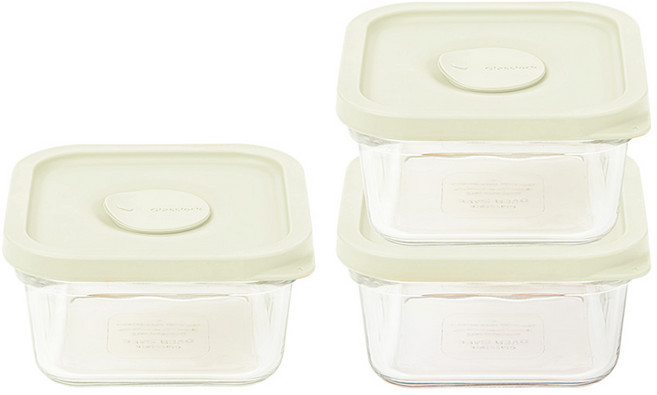 글라스락 렌지쿡 촉촉한 햇밥용기 정사각 코코넛밀크, 3개