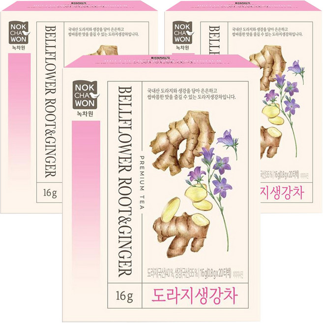 녹차원 도라지 생강차, 800mg, 3개, 20개입