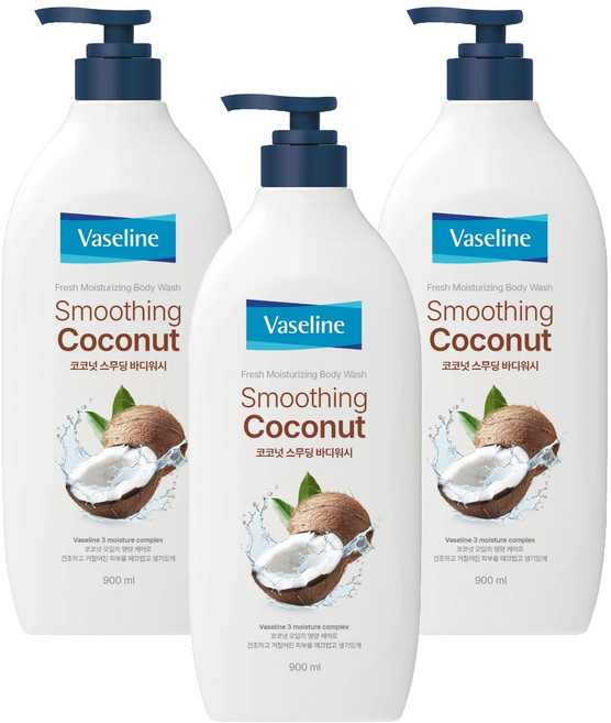 애경바세린 프레시 모이스처라이징 바디워시 코코넛 스무딩, 900ml, 3개