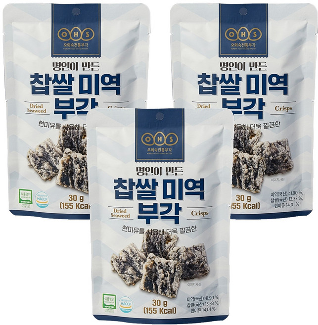오희숙전통부각 찹쌀 미역 부각, 30g, 3개