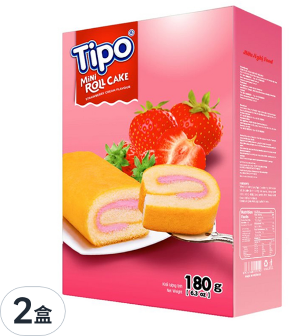 Tipo 瑞士捲 草莓口味, 180g, 2盒