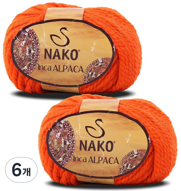 나코 니뜨 잉카 알파카 뜨개실 50g, 6344 오렌지, 6개