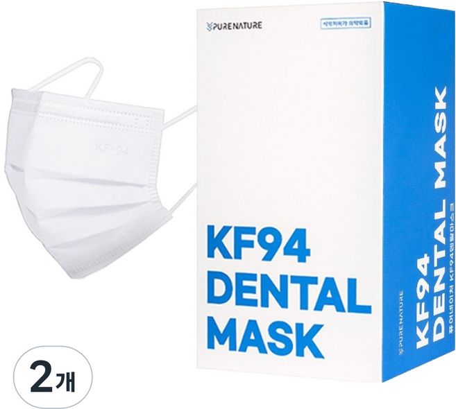 Purenature 숨쉬기 편한 덴탈 마스크 중형 KF94, 30개입, 2개, 화이트