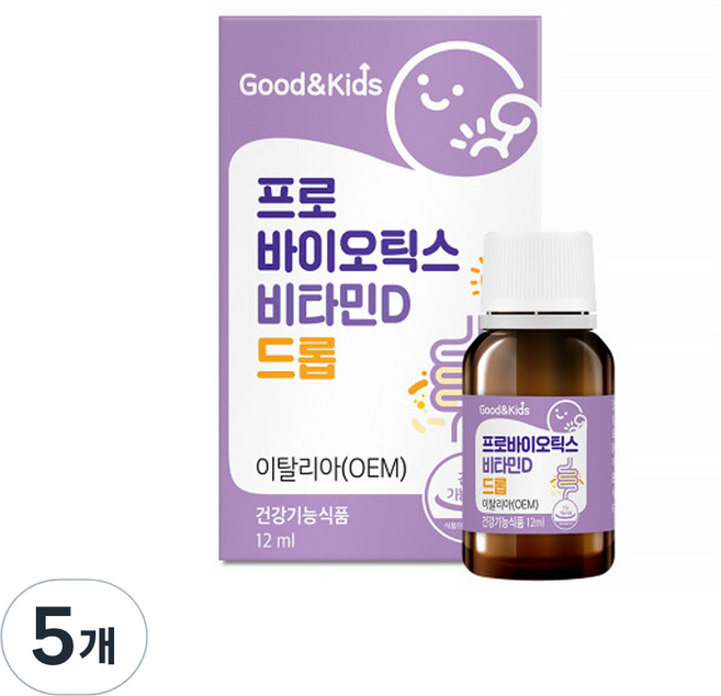 굿앤키즈 프로바이오틱스 비타민D 드롭, 12ml, 5개