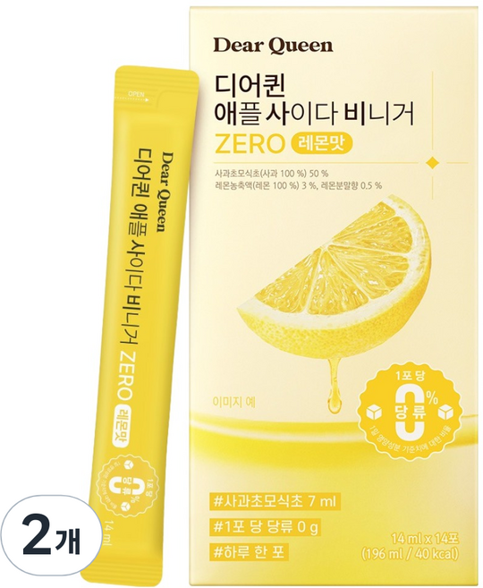 DearQueen 애플 사이다 비니거 ZERO 레몬맛 14p, 196ml, 2개
