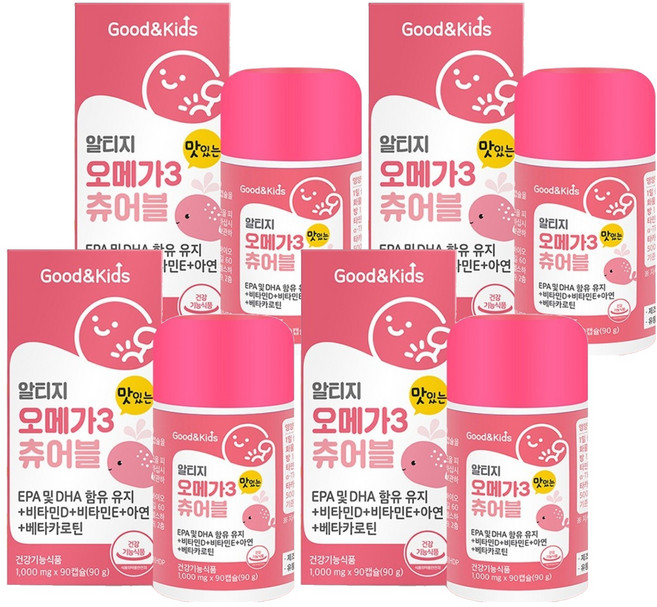 굿앤키즈 맛있는 오메가3 츄어블, 90정, 4개
