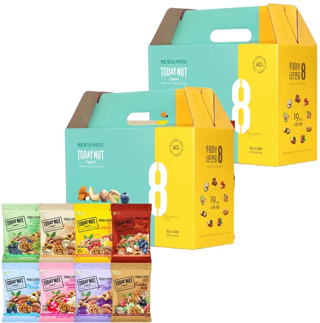 투데이넛 너트한줌 8종 x 5봉 견과선물세트 800g, 2세트 - 쿠팡