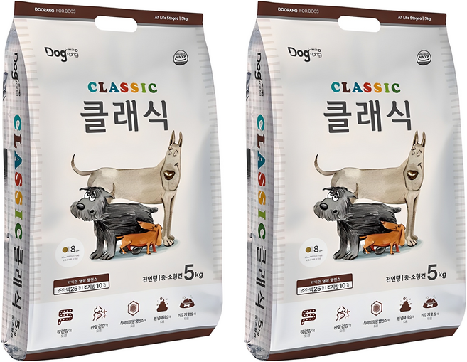 도그랑 전연령 강아지 클래식 건식사료, 닭, 5kg, 2개