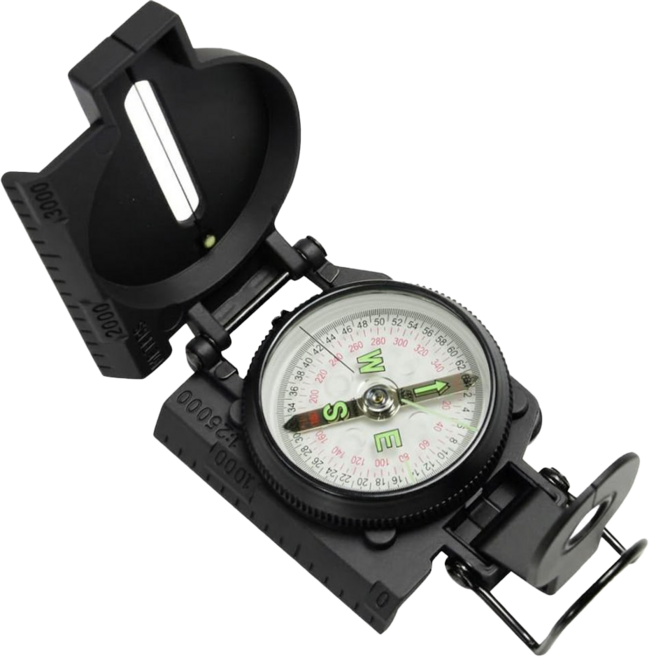 Ndur 戶外求生配件LENSATIC COMPASS軍規地圖量尺夜光羅盤指北針放大鏡, 黑色, 1個