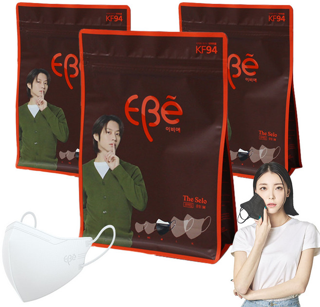 이비에 더세로 마스크 청소년 여성용 KF94 중형 + 향균파우치 세트, 화이트, 3개, 30개입