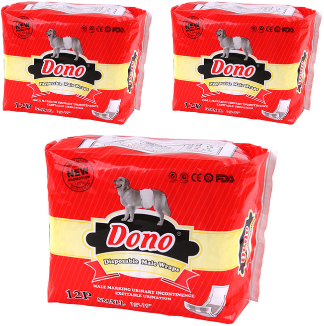 DONO 숫컷용 매너 패드, 소형, 12개입, 3개
